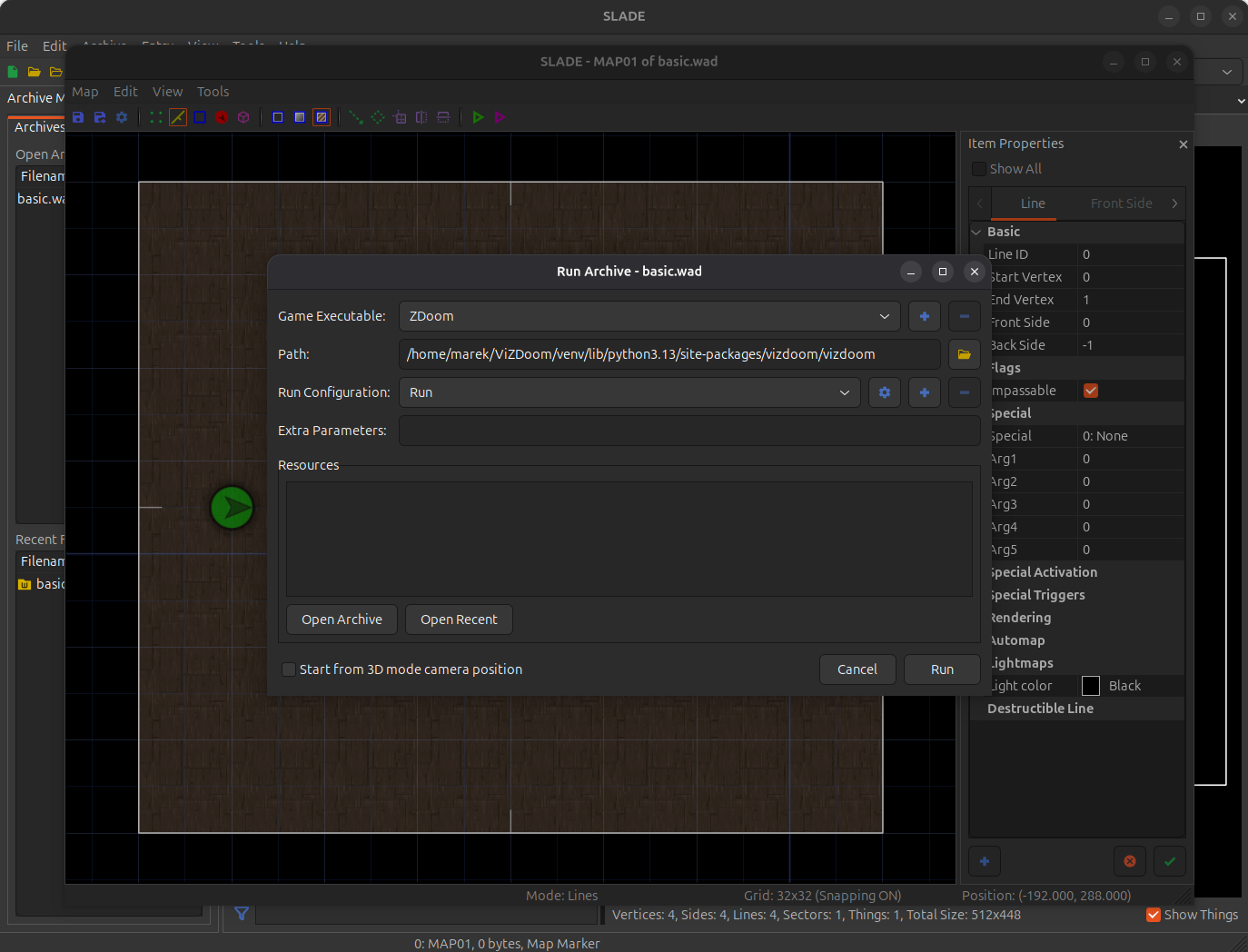 SLADE run map from the map editor configuration